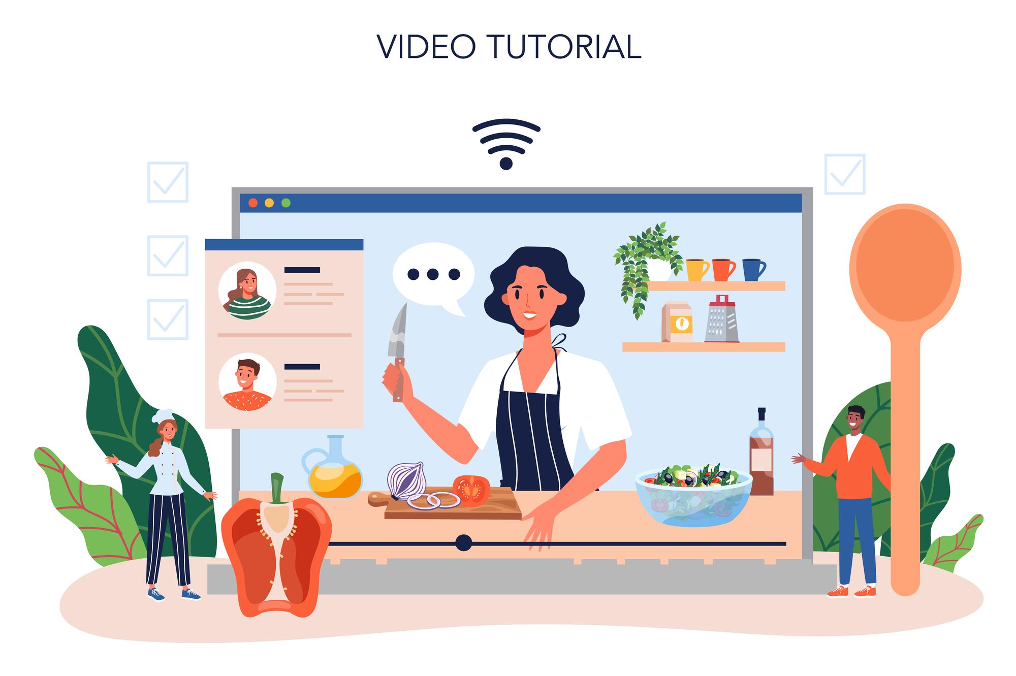 Aula virtuale con studenti che seguono una lezione di cucina